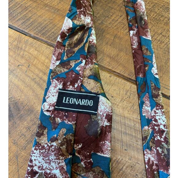 Mens‎ Leonardo 100% Silk Blue Brown Abstract Neck Tie - Picture 4 of 6